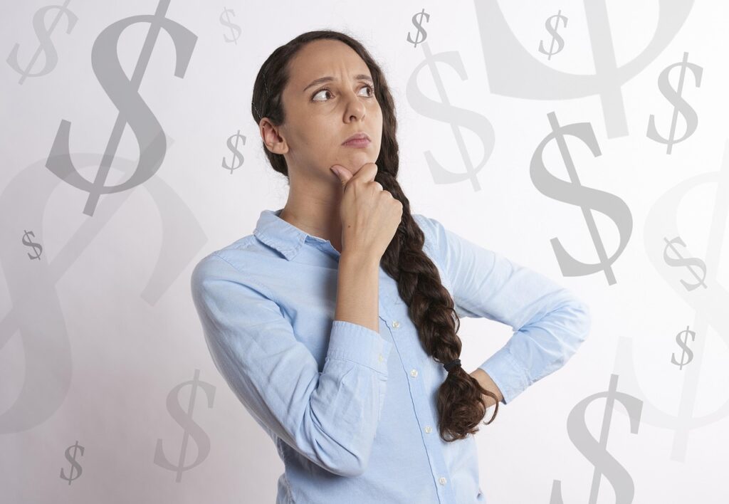 woman, thinking, money, debt, credit, salary, paycheck, investment, sales, dollar, symbol, budget, expenses, costs, debt, debt, debt, salary, salary, salary, salary, salary, paycheck, paycheck, budget, budget, budget